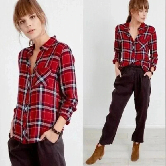 Rails Hunter Crimson Navy Button Up Plaid Shirt Size Small Women's - Picture 1 of 11
